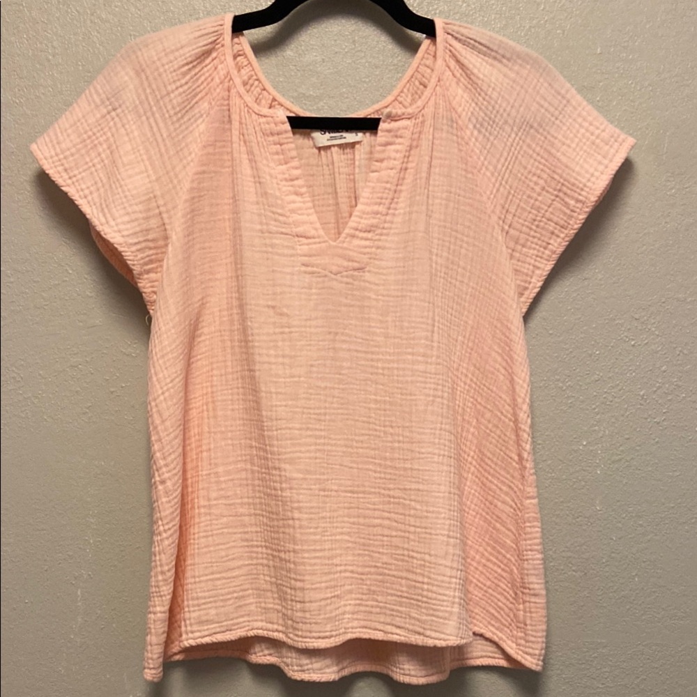 Sam & Lavi PINK 100% Cotton Cap Sleeve V-Neck Blouse: 3529